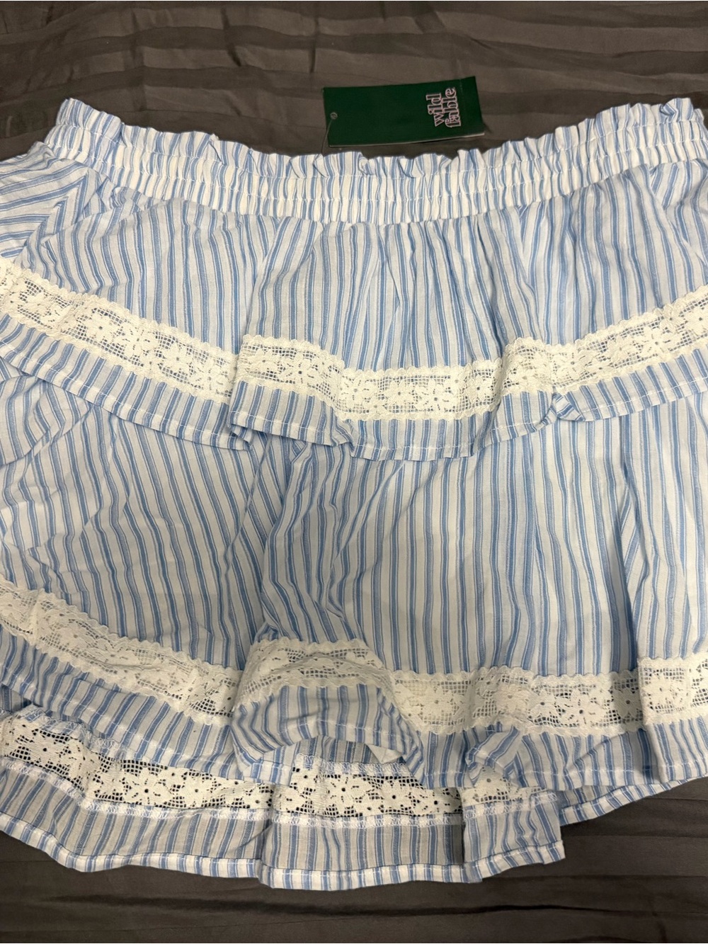 Blue & White Striped Lace Trim Mini Skort, size Medium